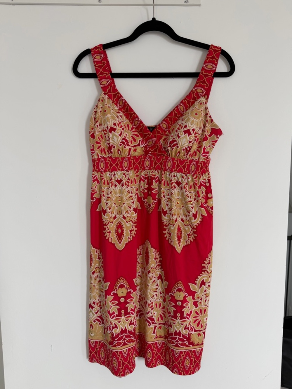 INC International Concepts Red and Gold V-Neck Sleeveless Dress